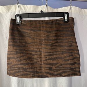 Brown Corduroy Zebra Print Mini Skirt
